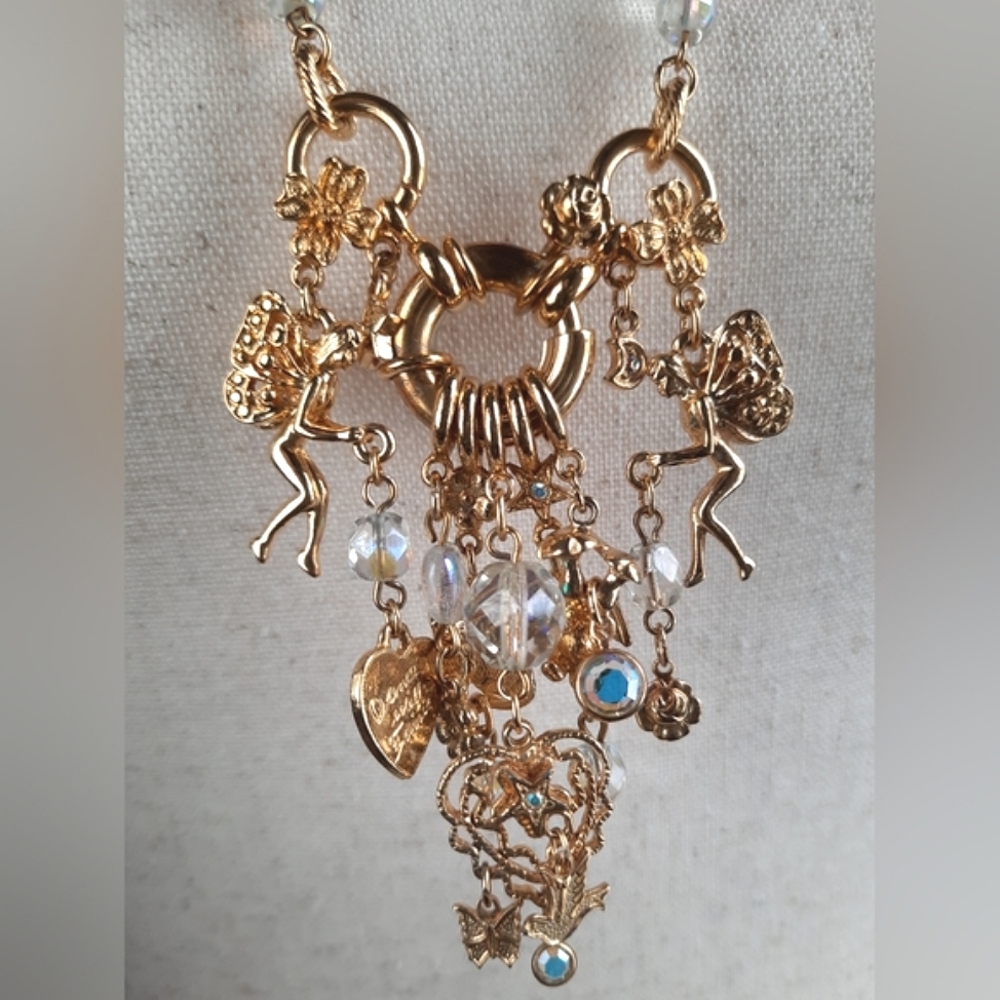 Kirk's Folly🧚‍♀DANCE WITH FAIRIES Long Charm Necklace Whimsical Goldtone  Kirks